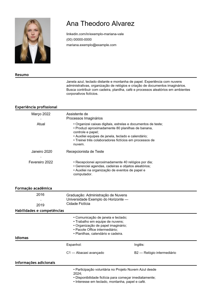 Preview de Curriculo editavel simples e gratuito
